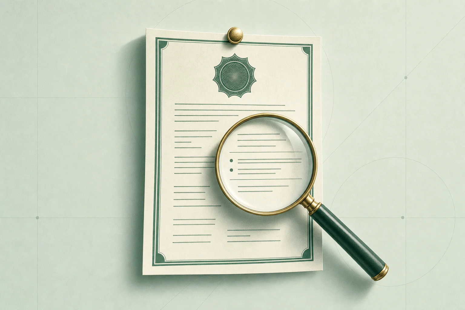 Edicto de subasta con una lupa que examina sus campos