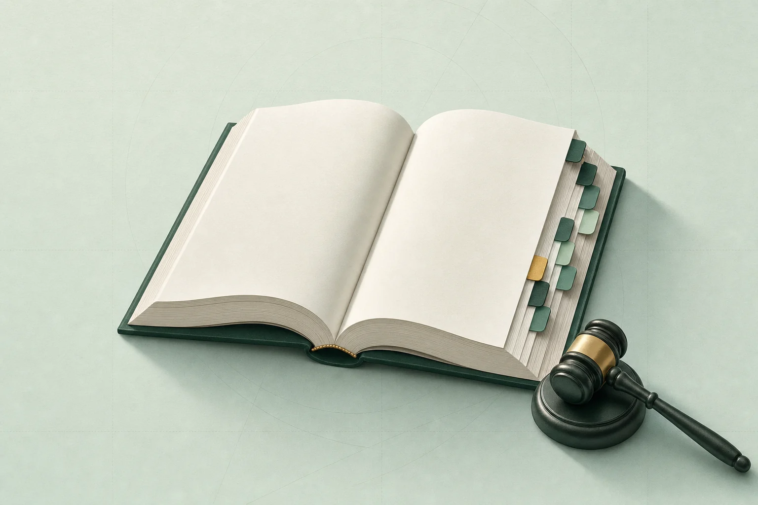 Libro de referencia con índice alfabético y una maza