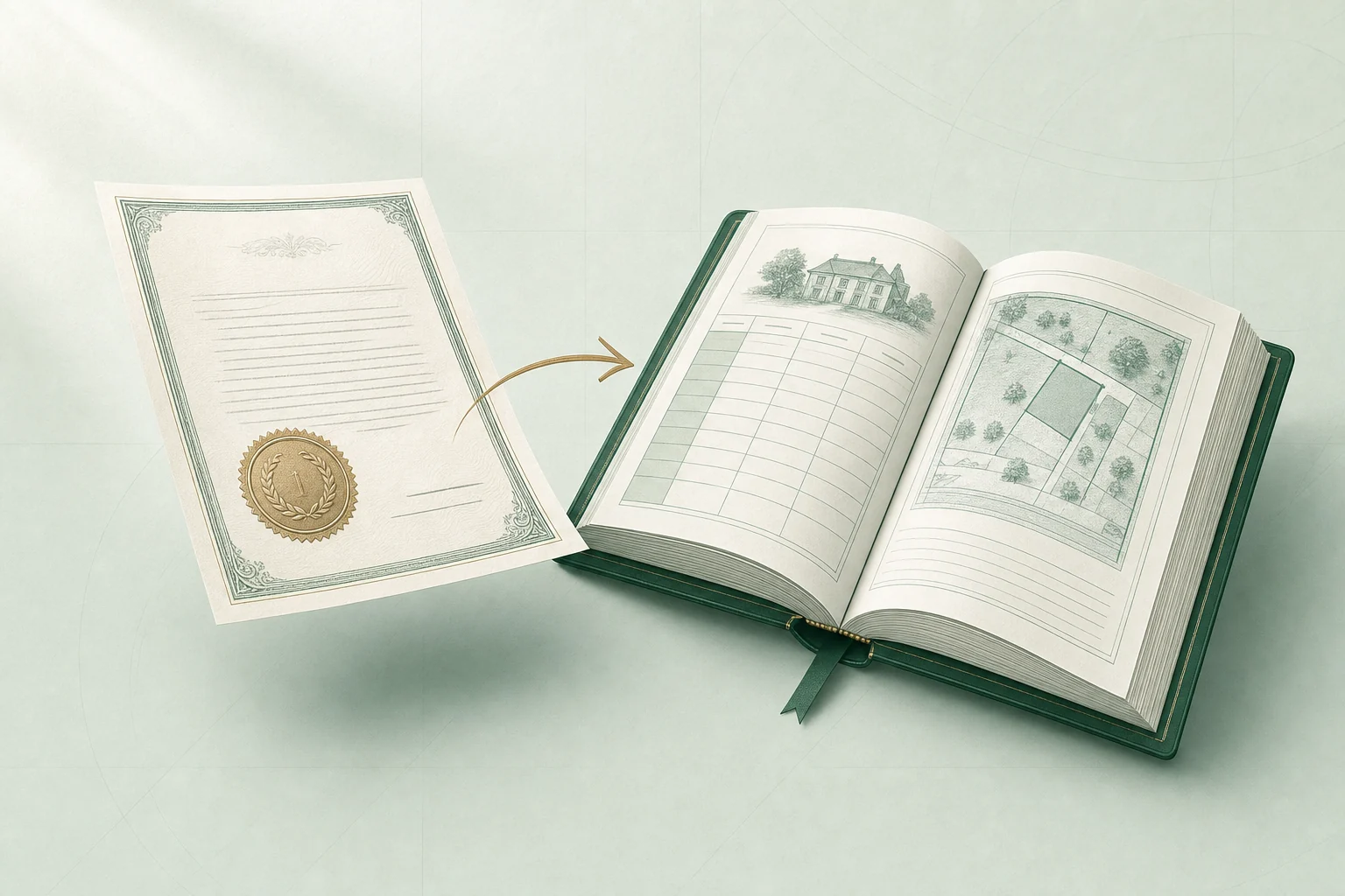 Decreto sellado que entra en el libro del registro de la propiedad