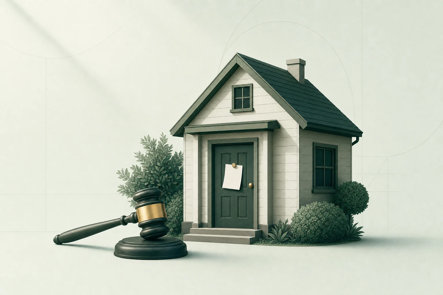 Vivienda con puerta cerrada y aviso