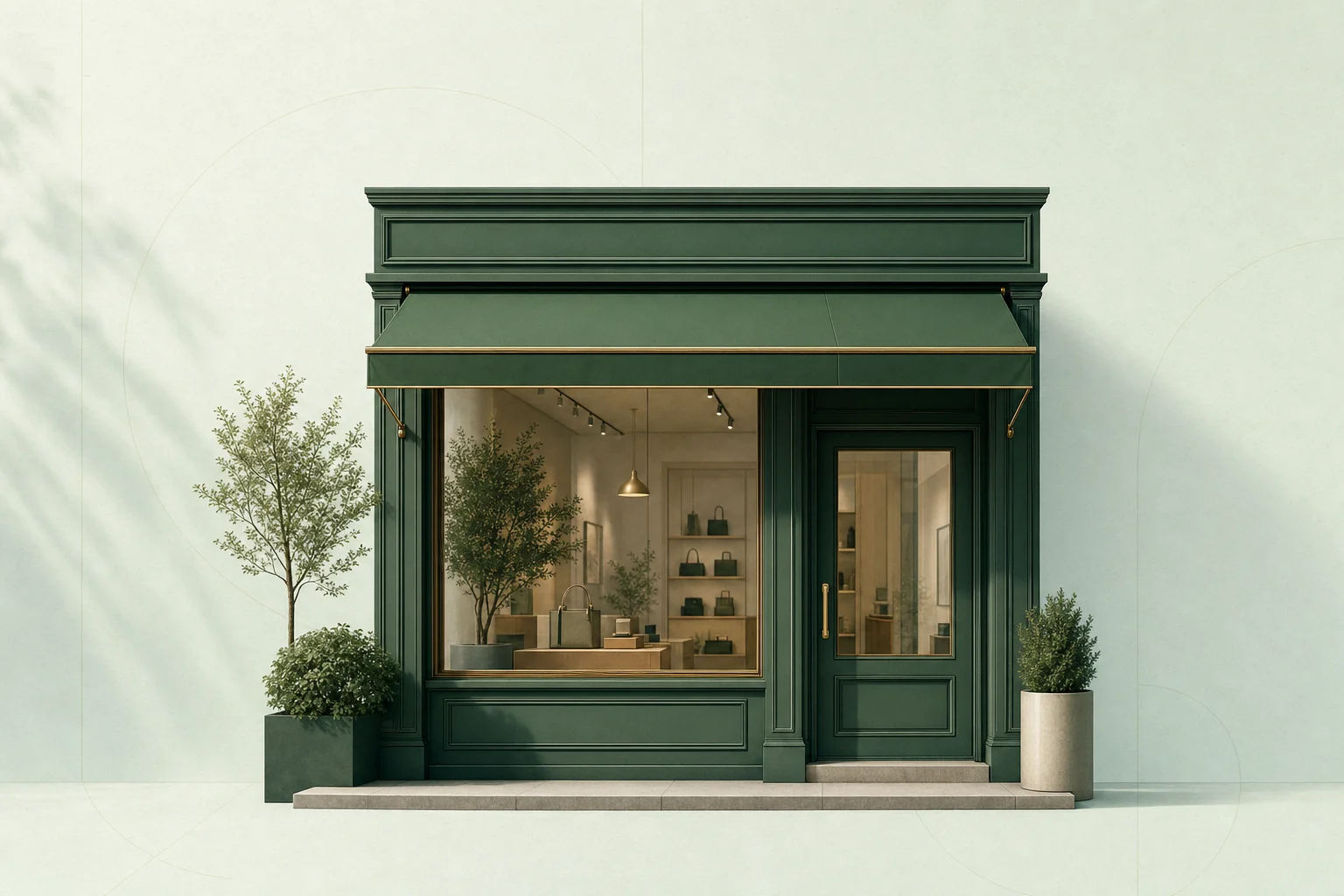 Escaparate comercial con toldo