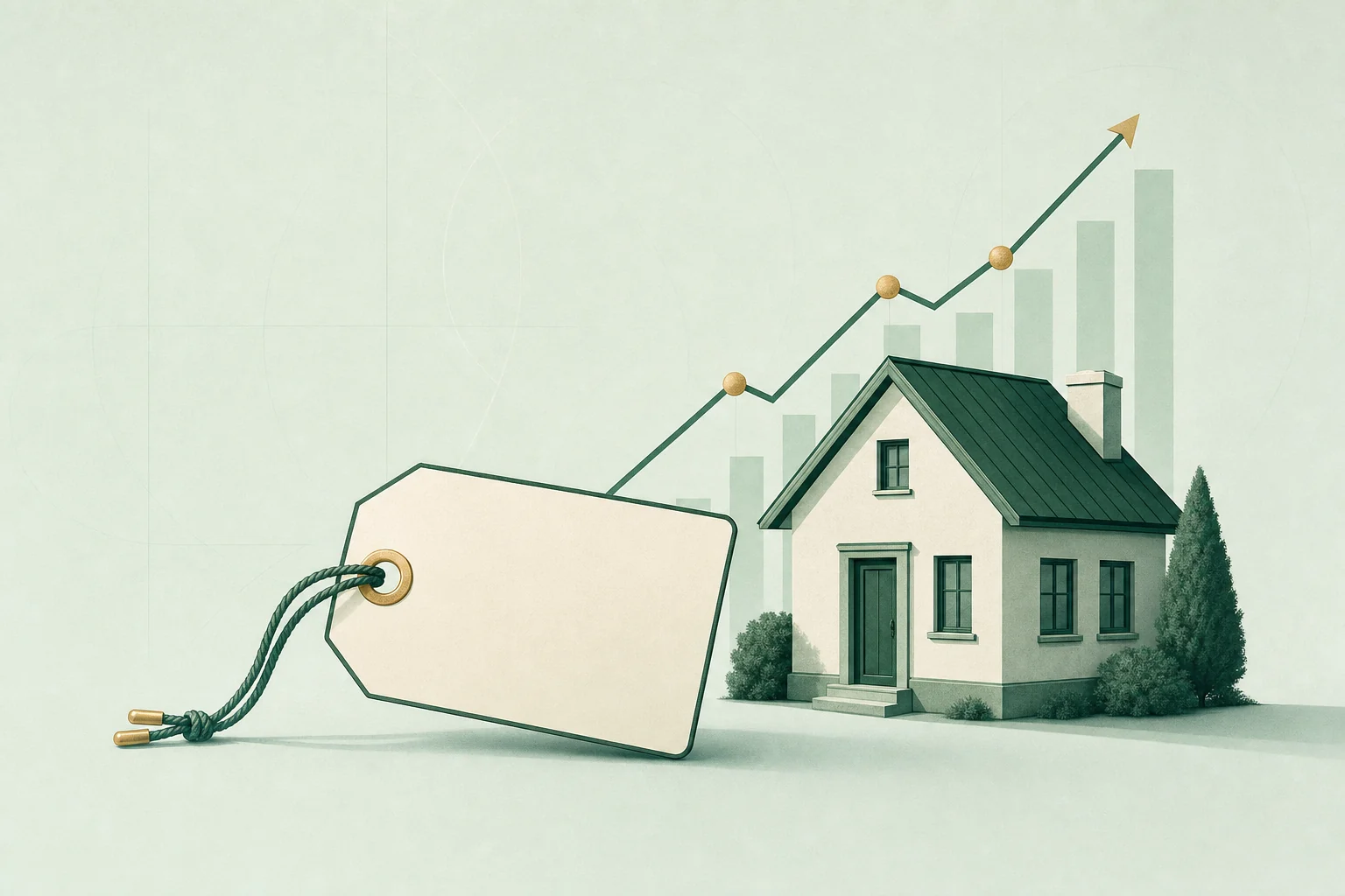 Etiqueta de precio y gráfico ascendente