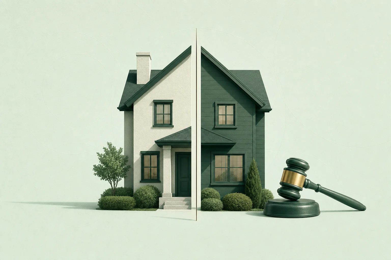 Vivienda dividida por una línea central junto a una maza