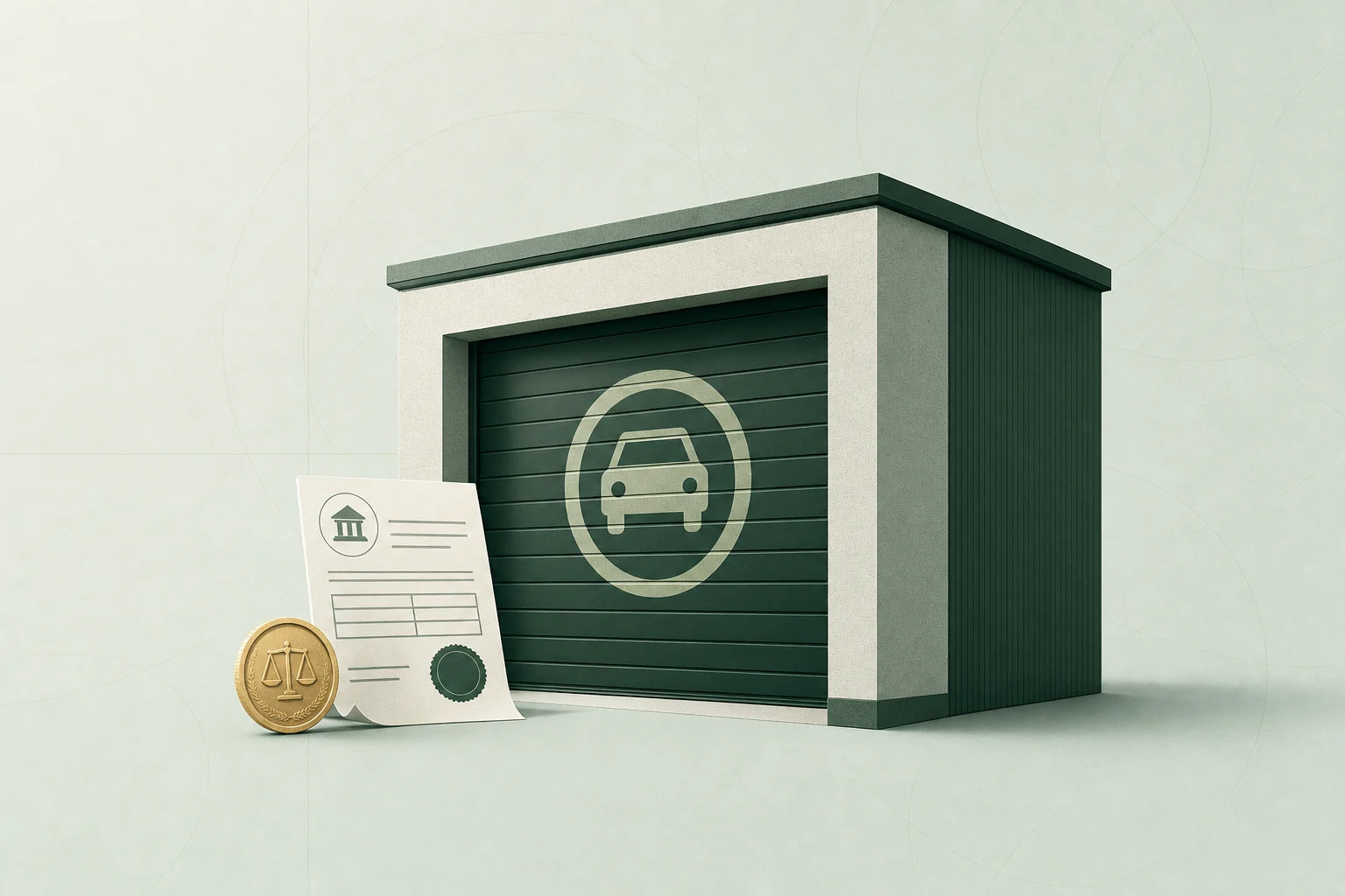Puerta de garaje con documento fiscal y moneda