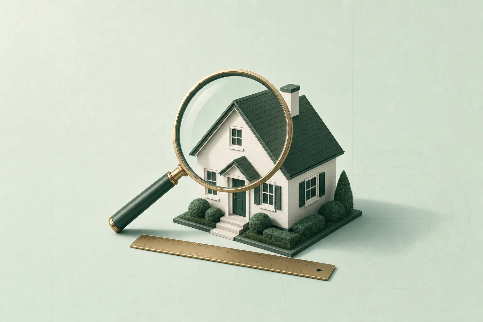 Vivienda con lupa y regla de medición