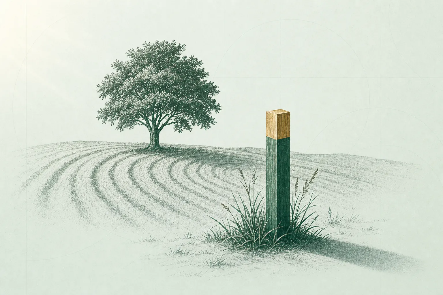 Campo con árbol e hito de linde